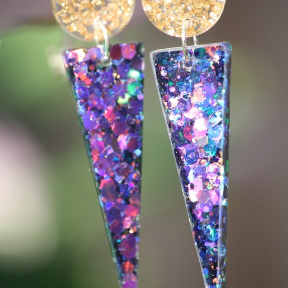 Mermaid Glitter Resin Earrings Hand Crafted - Picture 3 of 5